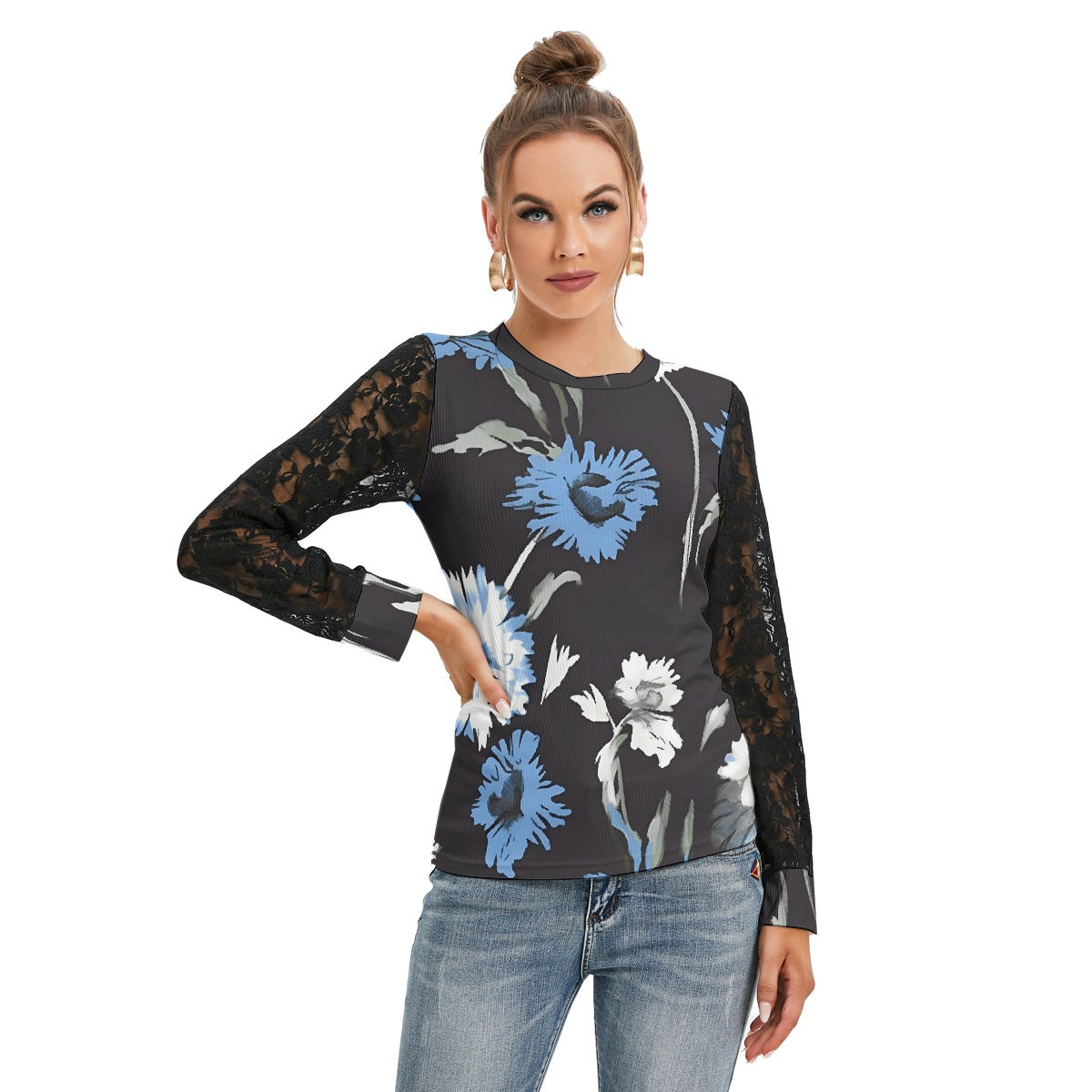 All-Over Print Women's T-shirt And Sleeve With Black Lace