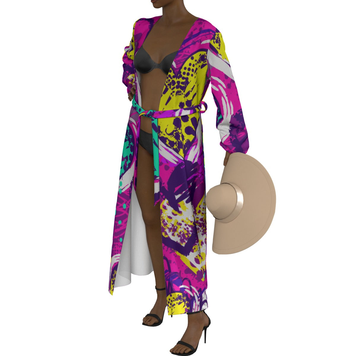 All-Over Print Women's Lace-up Chiffon Robe