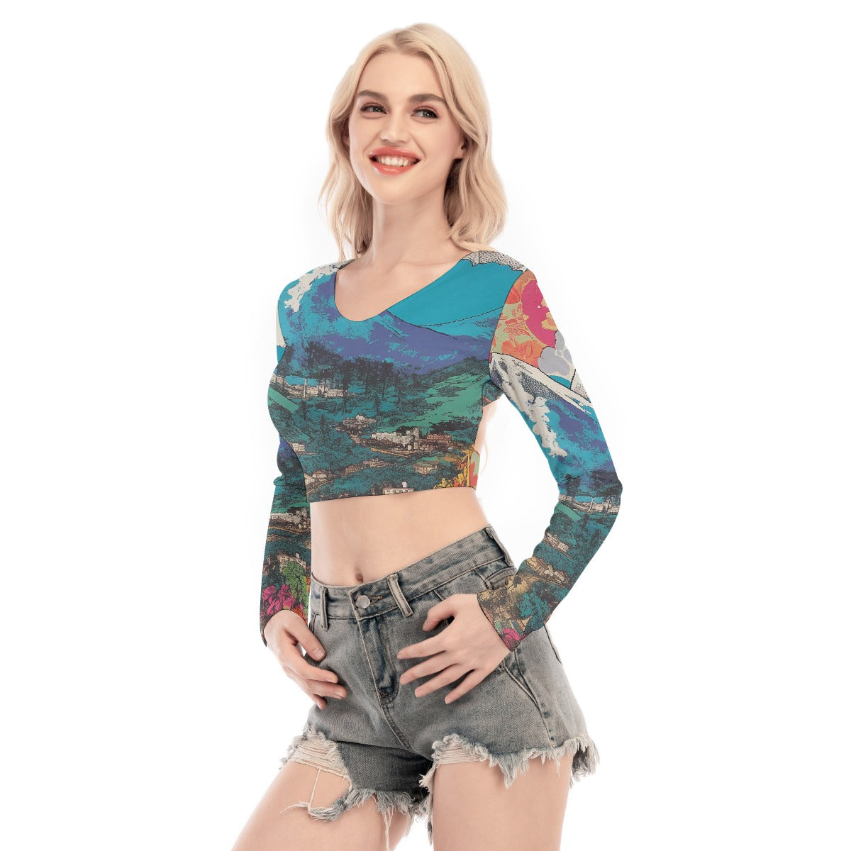 All-Over Print Women's Back Hollow T-shirt With Strap