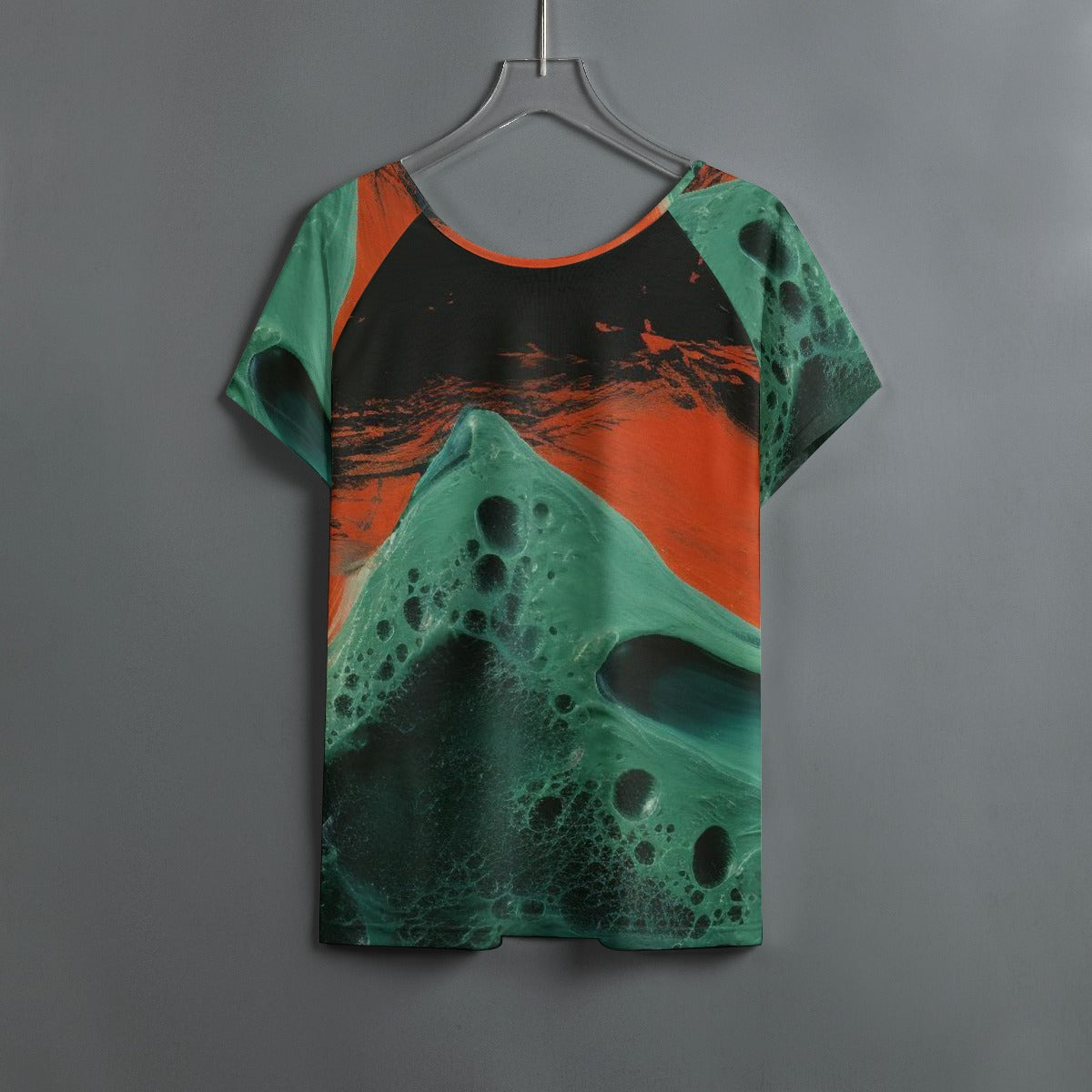 All-Over Print Women's Round Neck T-shirt With Raglan Sleeve