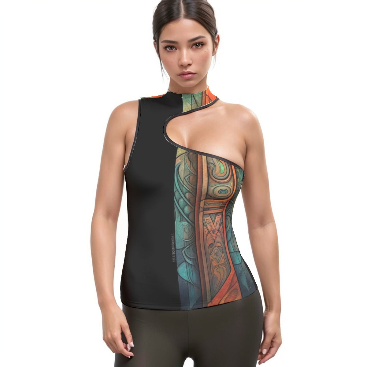 All-Over Print Women's Halter Sleeveless Asymmetrical Tank Top