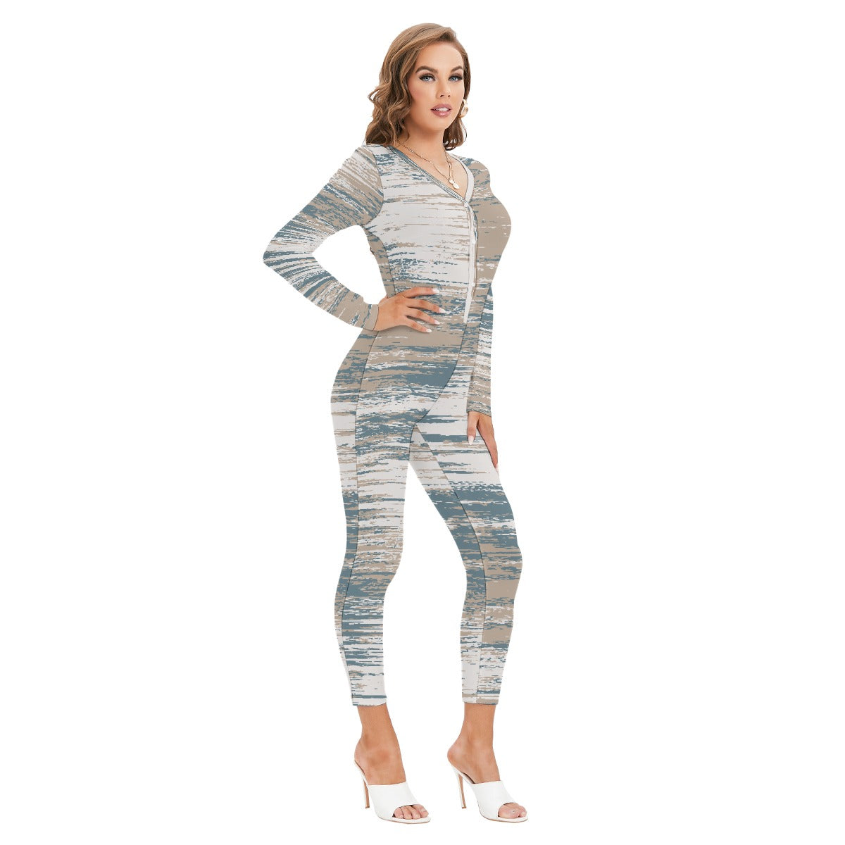All-Over Print Women's Plunging Neck Jumpsuit
