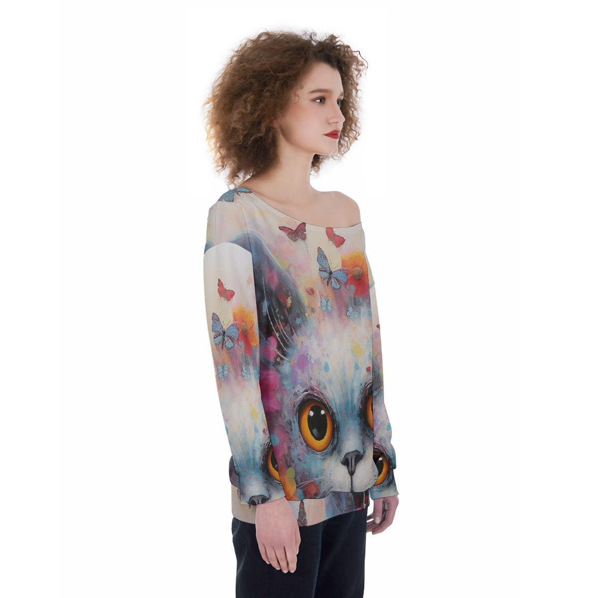 All-Over Print Oversized Women's Off-Shoulder Sweatshirt