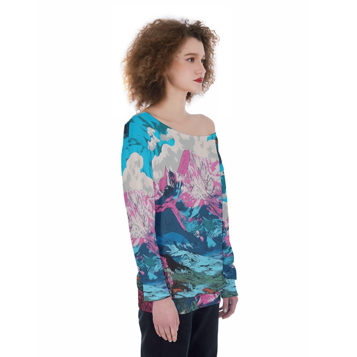 All-Over Print Oversized Women's Off-Shoulder Sweatshirt