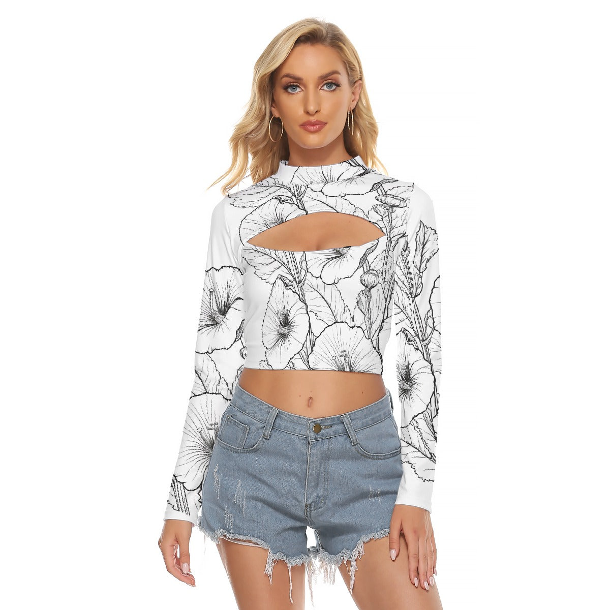 All-Over Print Women's Hollow Chest Keyhole Tight Crop Top
