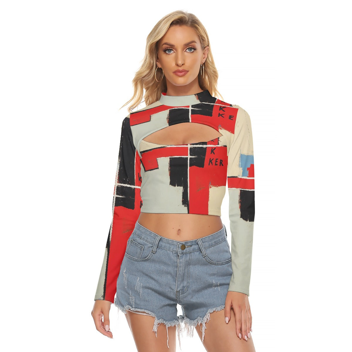 All-Over Print Women's Hollow Chest Keyhole Tight Crop Top