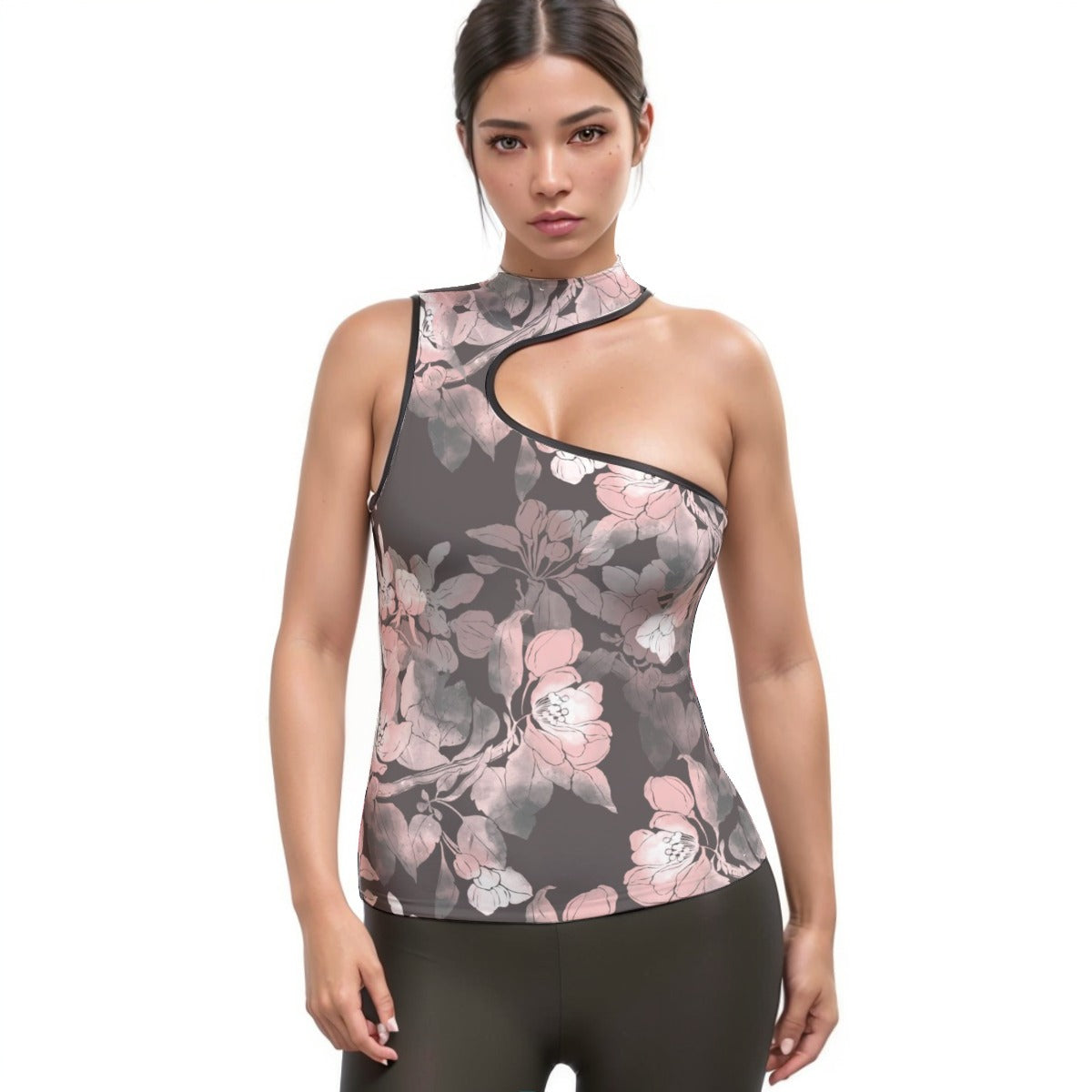 All-Over Print Women's Halter Sleeveless Asymmetrical Tank Top