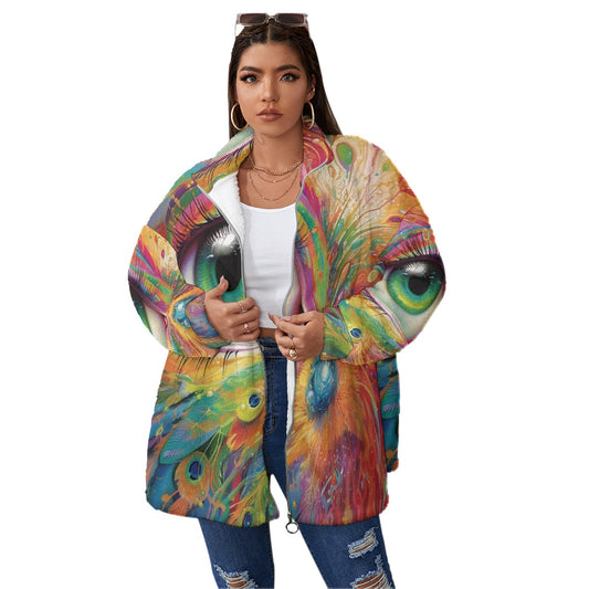 All-Over Print Unisex Borg Fleece Stand-up Collar Coat With Zipper Closure(Plus Size)