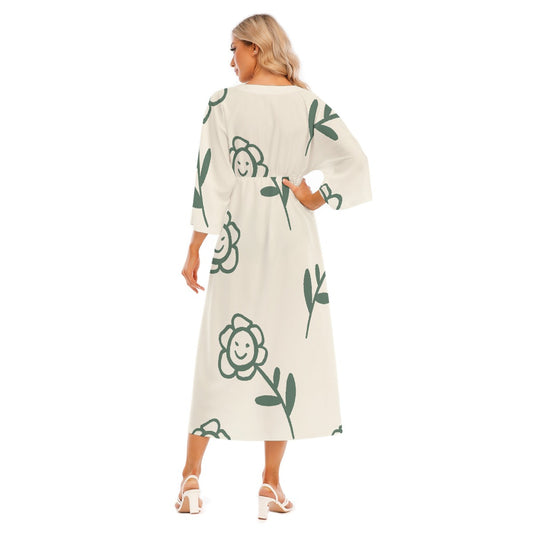 All-Over Print Women's Mid-Sleeve Long Dress