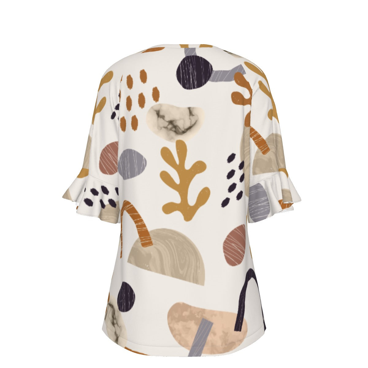 All-Over Print V-neck Women's T-shirt With Bell Sleeve