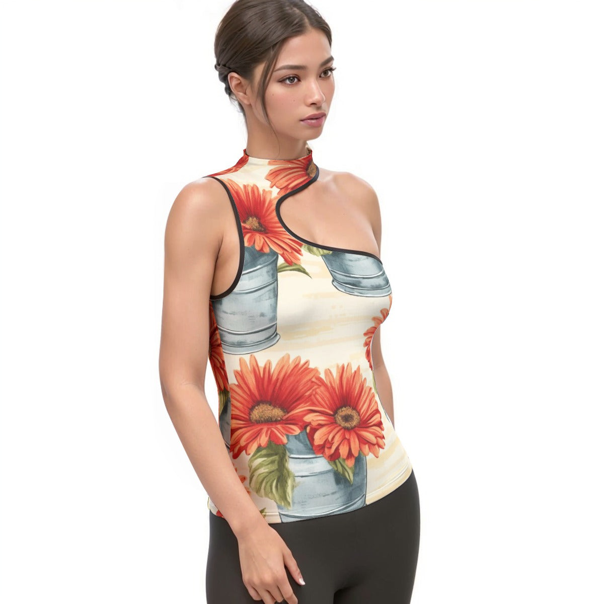 All-Over Print Women's Halter Sleeveless Asymmetrical Tank Top