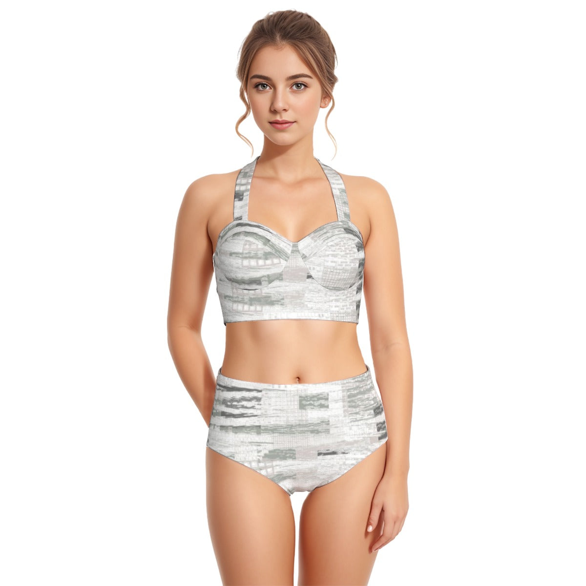 All-Over Print Women's Swimsuit Set With Halter
