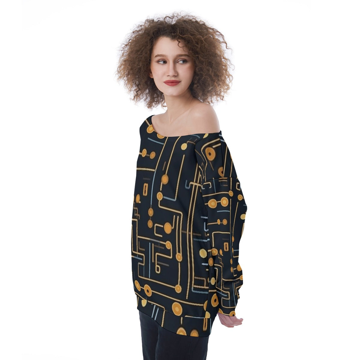 All-Over Print Oversized Women's Off-Shoulder Sweatshirt