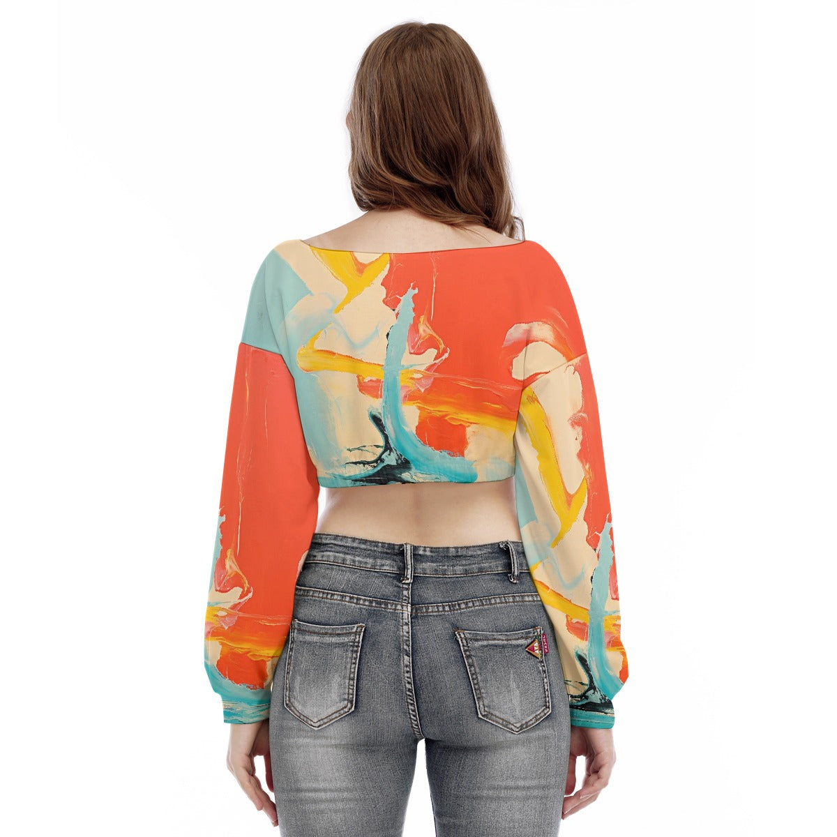 All-Over Print Women's V-neck Long Sleeve Cropped Sweatshirt