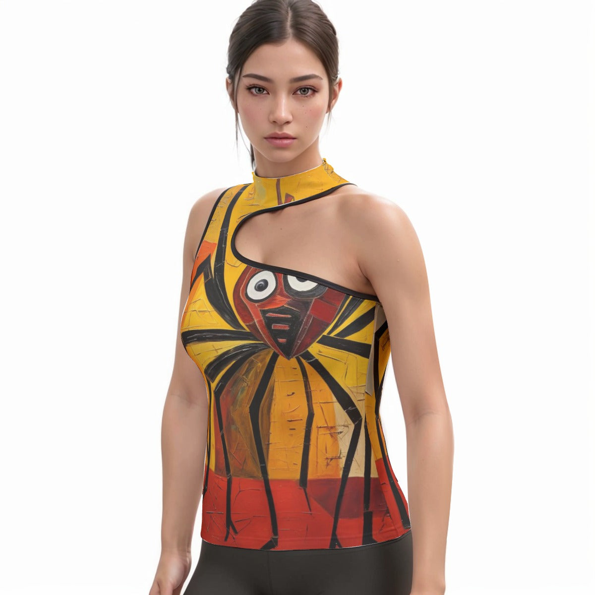 All-Over Print Women's Halter Sleeveless Asymmetrical Tank Top