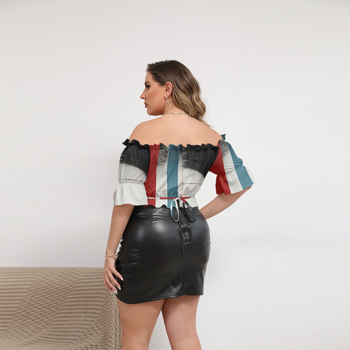 All-Over Print Women's Off-shoulder Cropped Top With Short Puff Sleeve