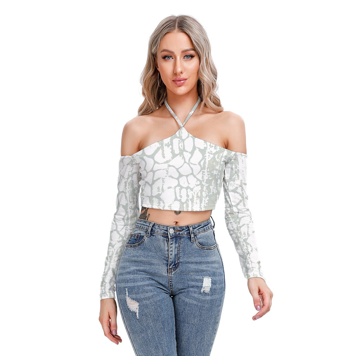 All-Over Print Women's Halter Lace-up Top