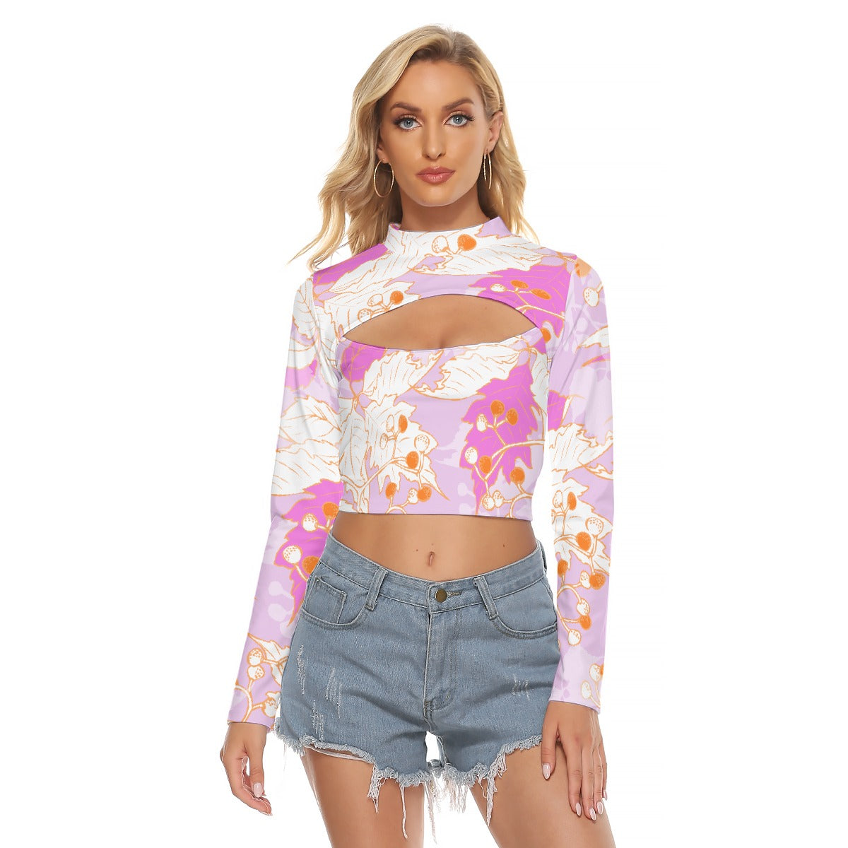 All-Over Print Women's Hollow Chest Keyhole Tight Crop Top