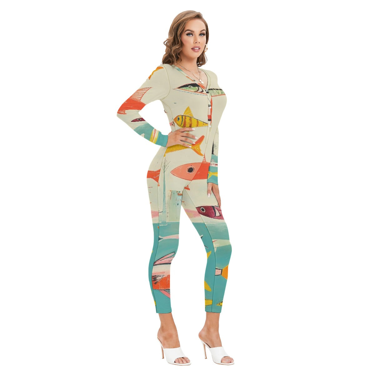 All-Over Print Women's Plunging Neck Jumpsuit