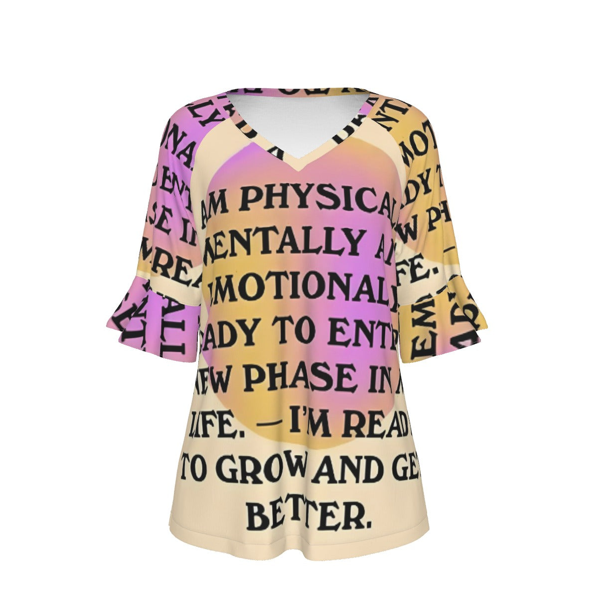 All-Over Print V-neck Women's T-shirt With Bell Sleeve