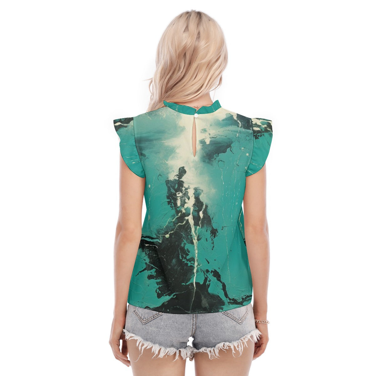 All-Over Print Women's Blouse With Ruffle Collar And Sleeve