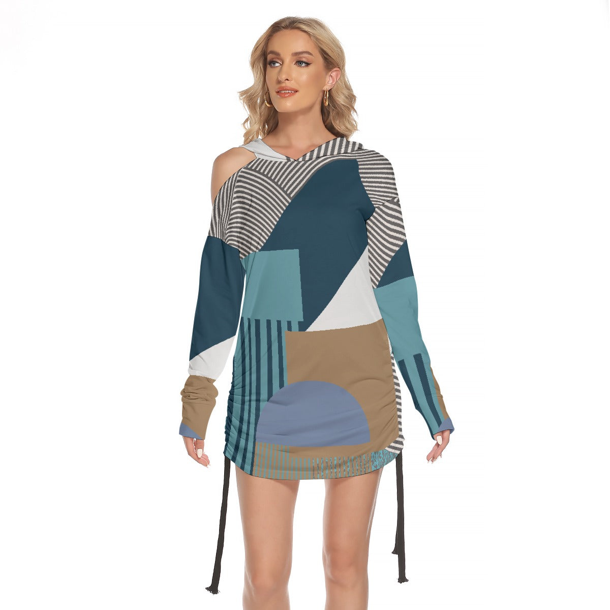 All-Over Print Women's One-shoulder Dress With Waist Shirring