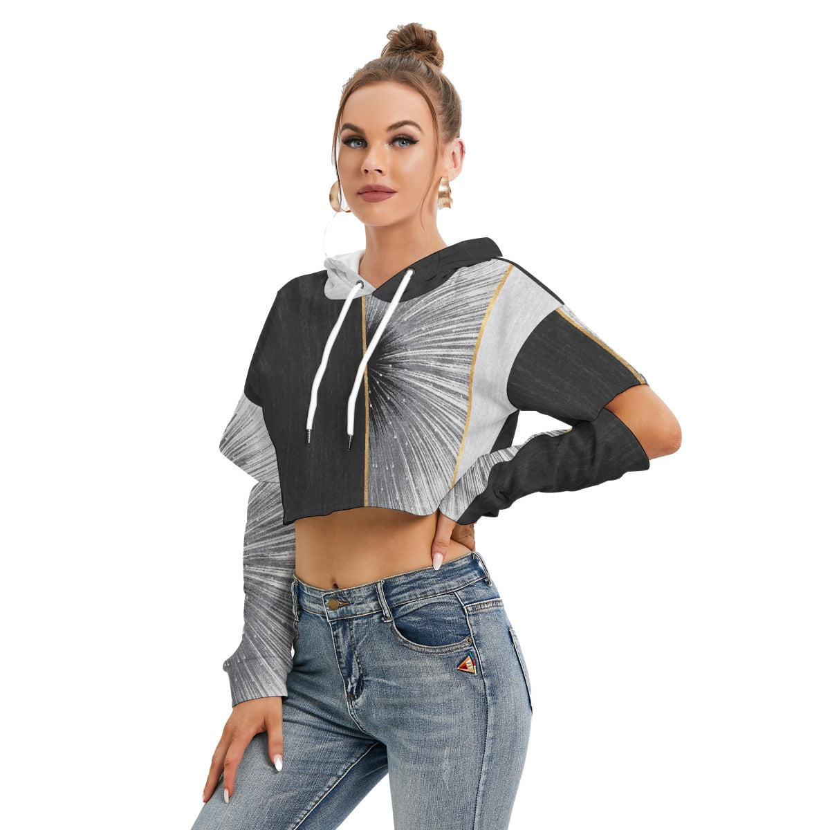 All-Over Print Women's Heavy Fleece Hoodie With Hollow Out Sleeve
