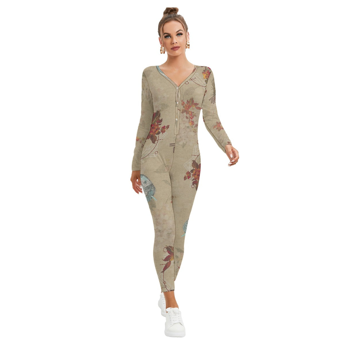All-Over Print Women's Plunging Neck Jumpsuit