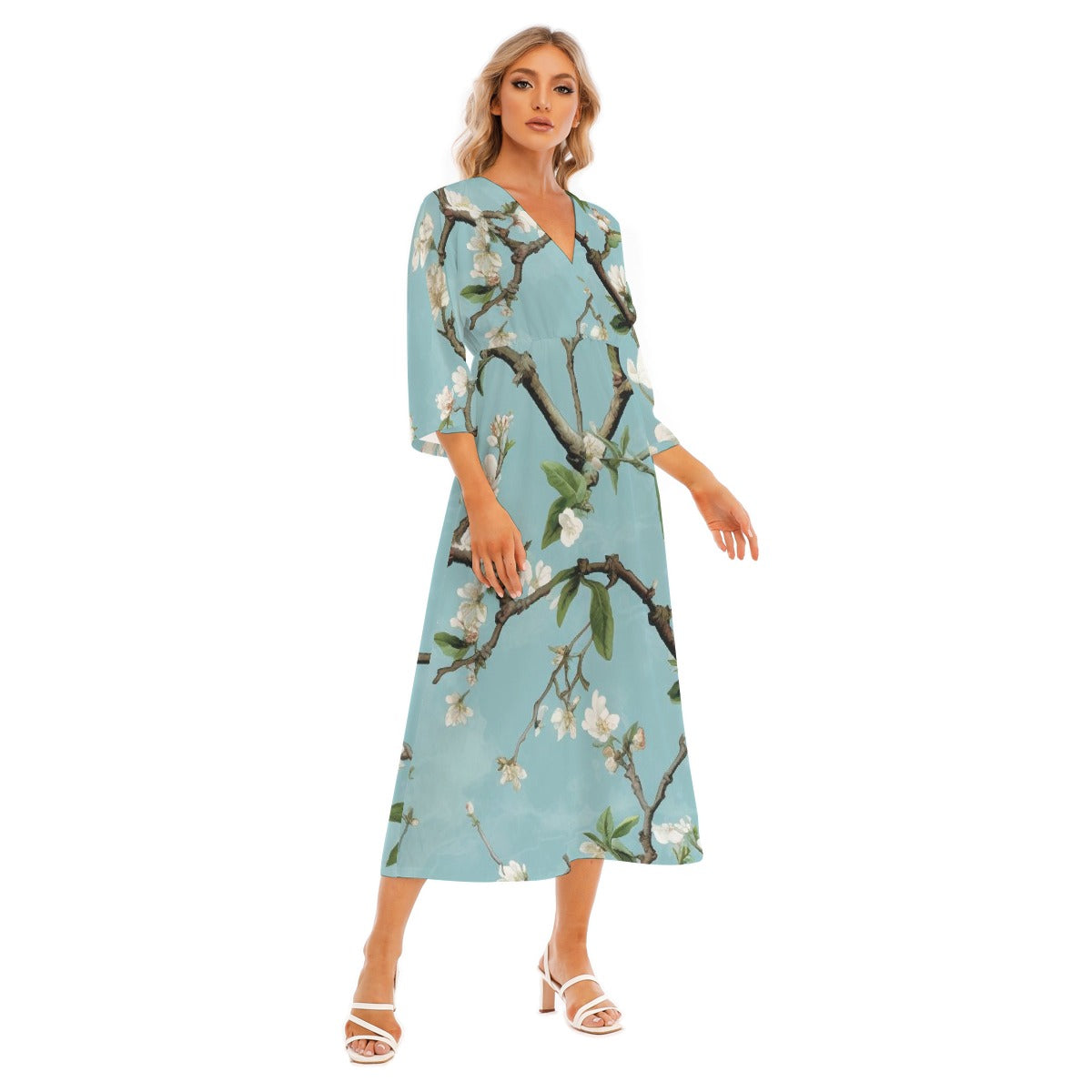 All-Over Print Women's Mid-Sleeve Long Dress