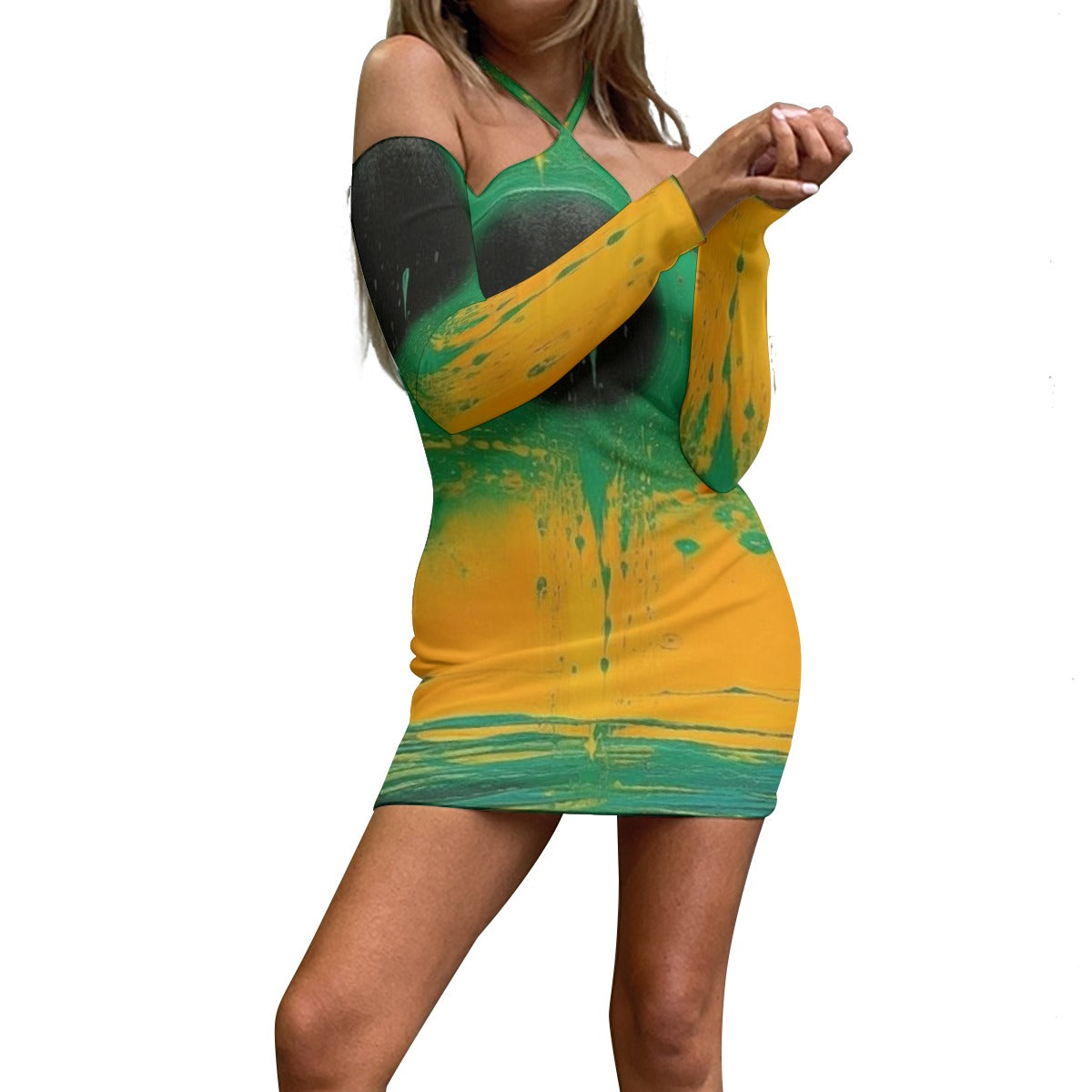 All-Over Print Women's Halter Lace-up Dress