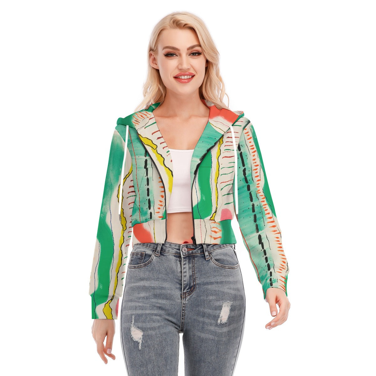 All-Over Print Women's Crop Top Hoodie With Zipper Closure