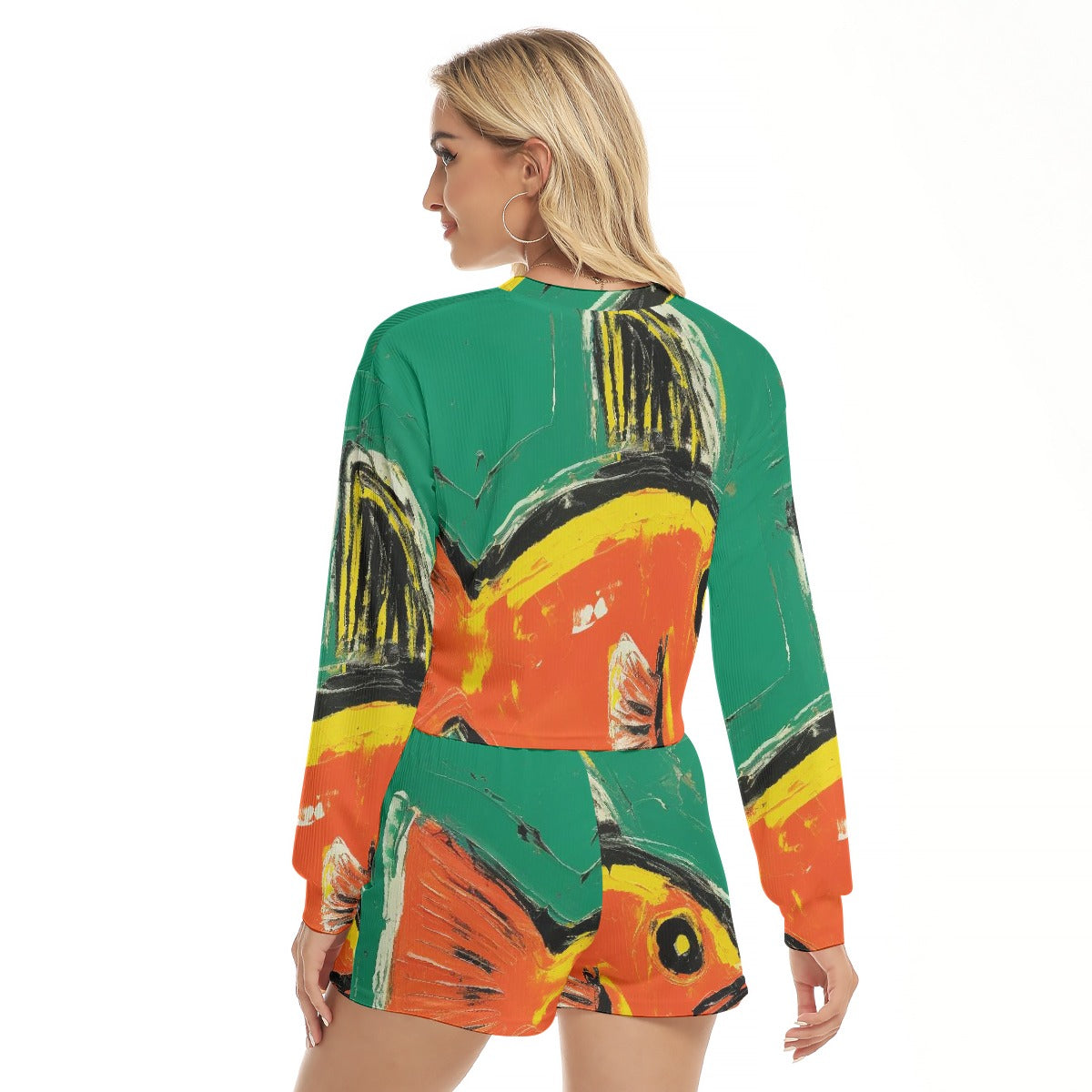All-Over Print Women's Short Sweatshirt And Pants Suit