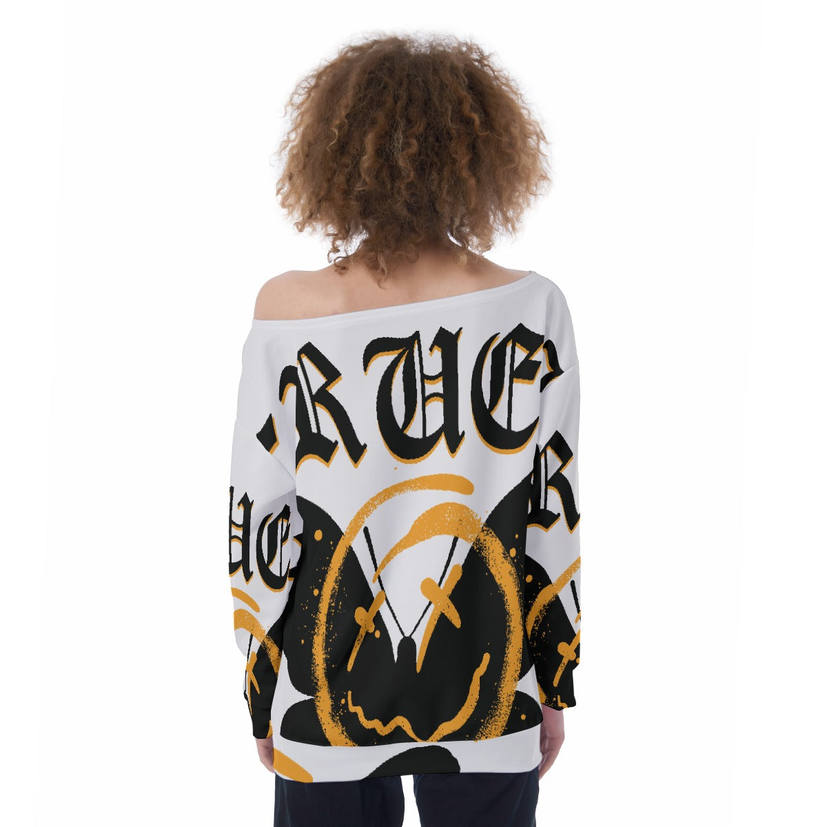 All-Over Print Oversized Women's Off-Shoulder Sweatshirt