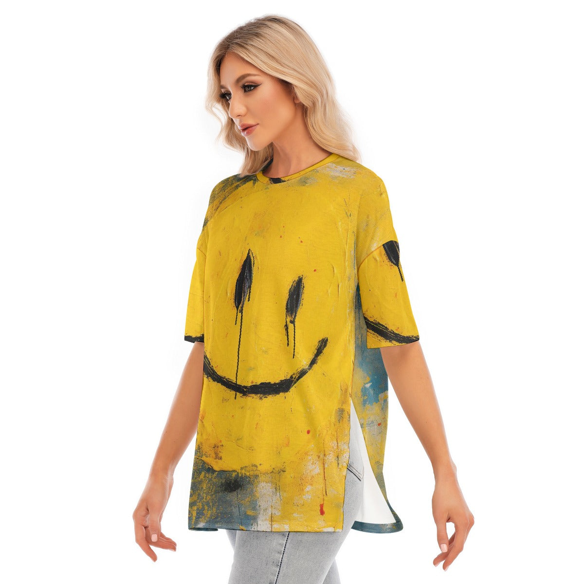 All-Over Print Women's Short Sleeves T-shirt With Hem Split