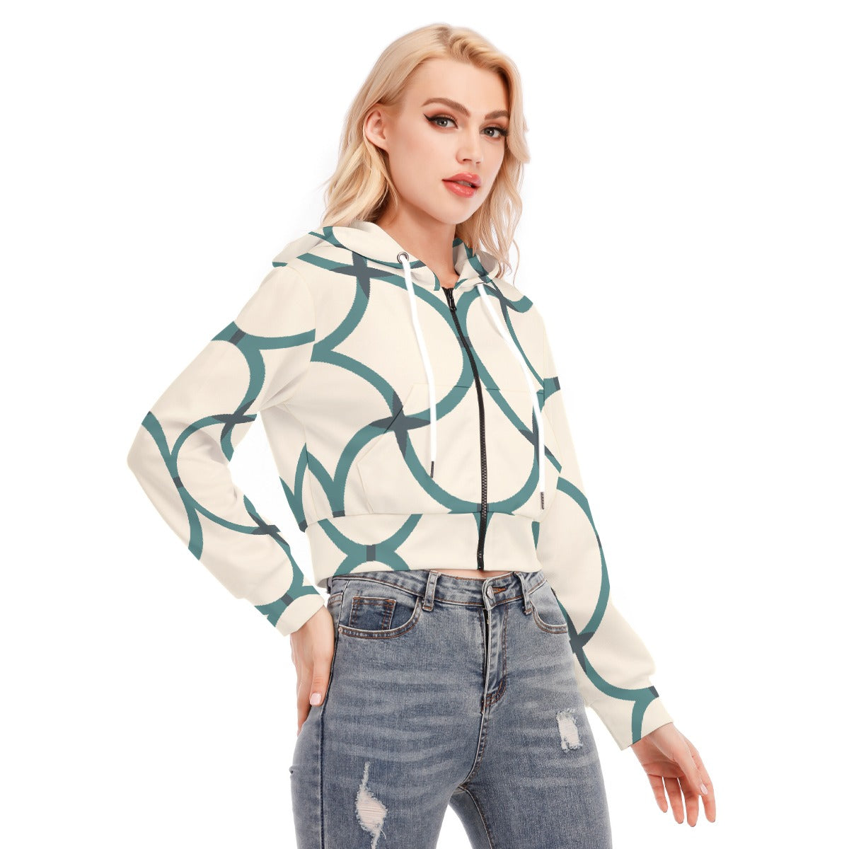All-Over Print Women's Crop Top Hoodie With Zipper Closure