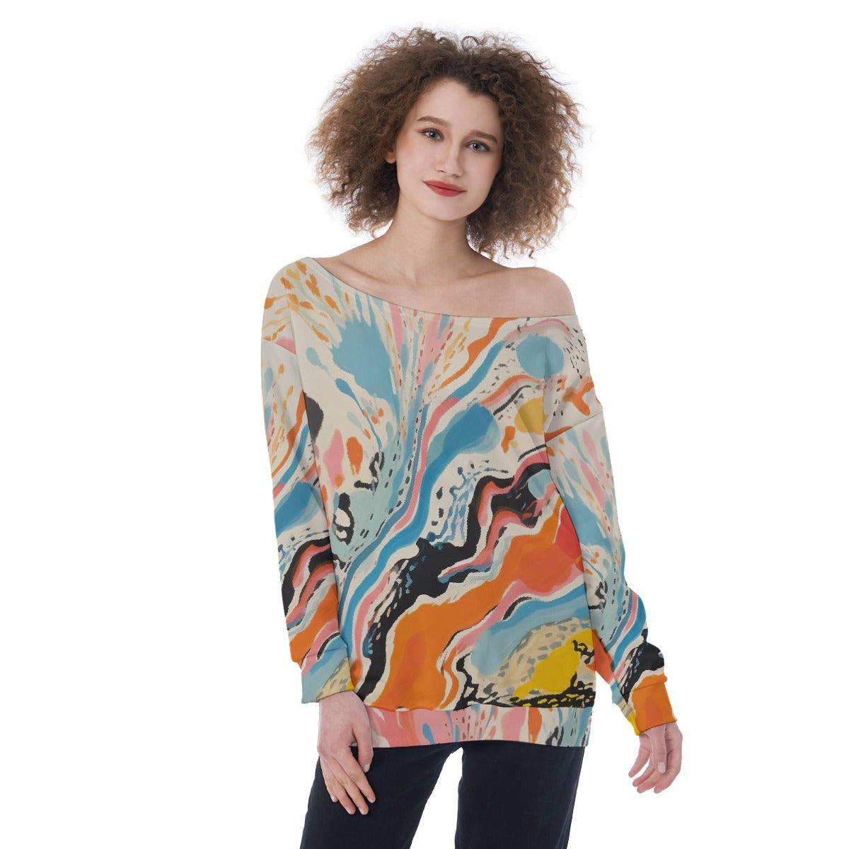 All-Over Print Oversized Women's Off-Shoulder Sweatshirt
