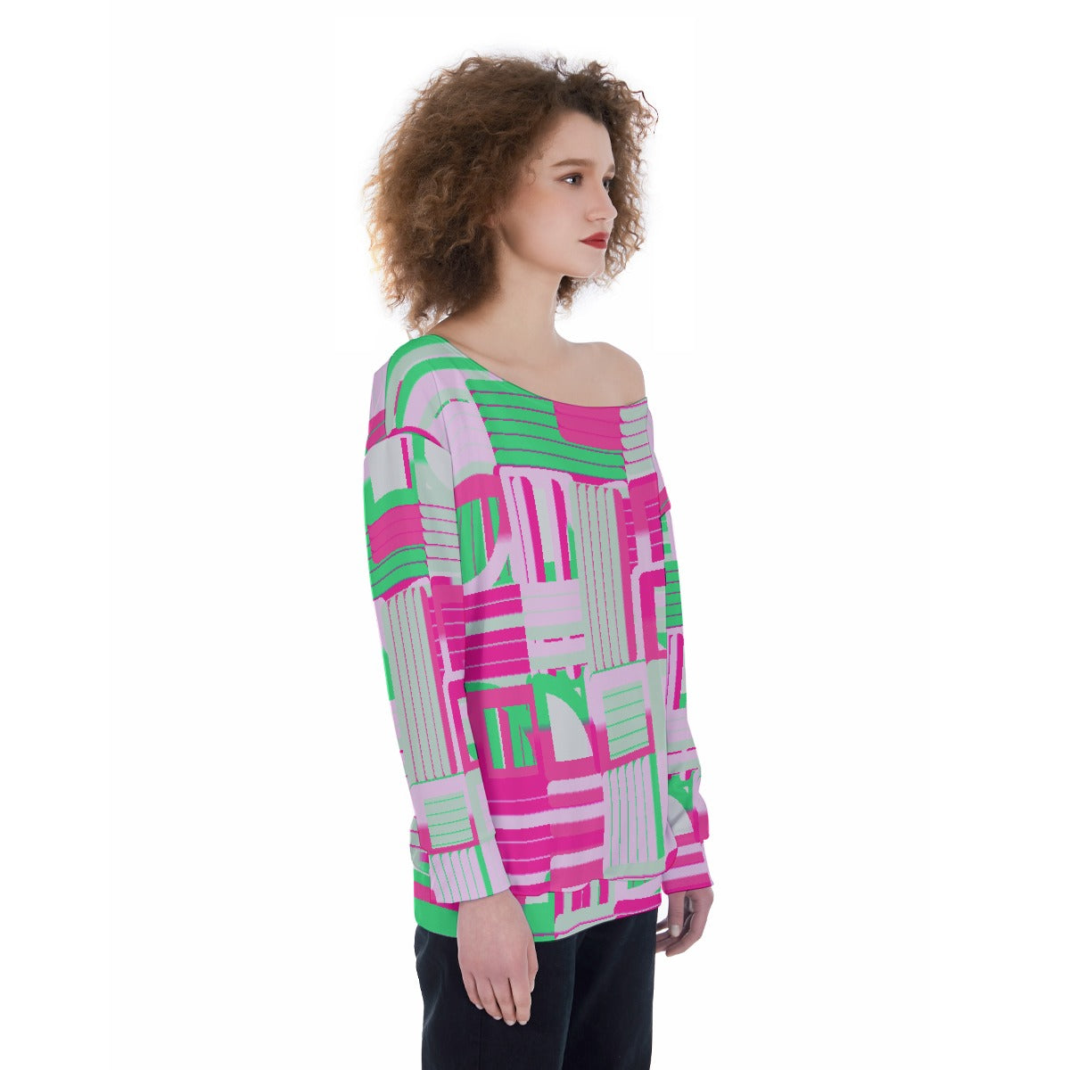 All-Over Print Oversized Women's Off-Shoulder Sweatshirt