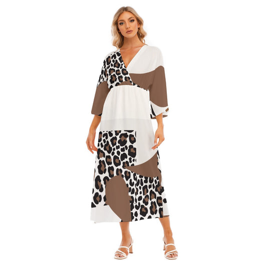 All-Over Print Women's Mid-Sleeve Long Dress