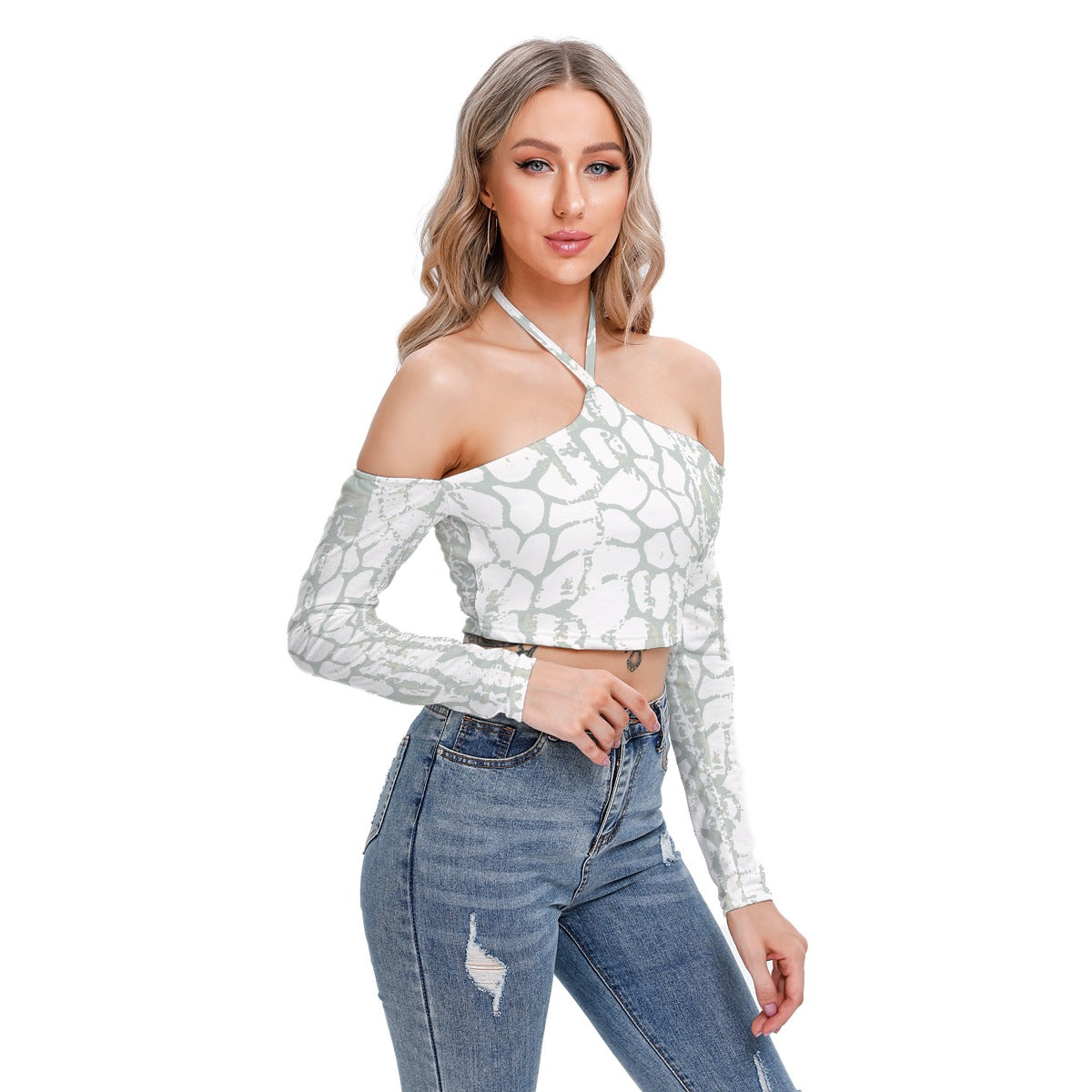 All-Over Print Women's Halter Lace-up Top