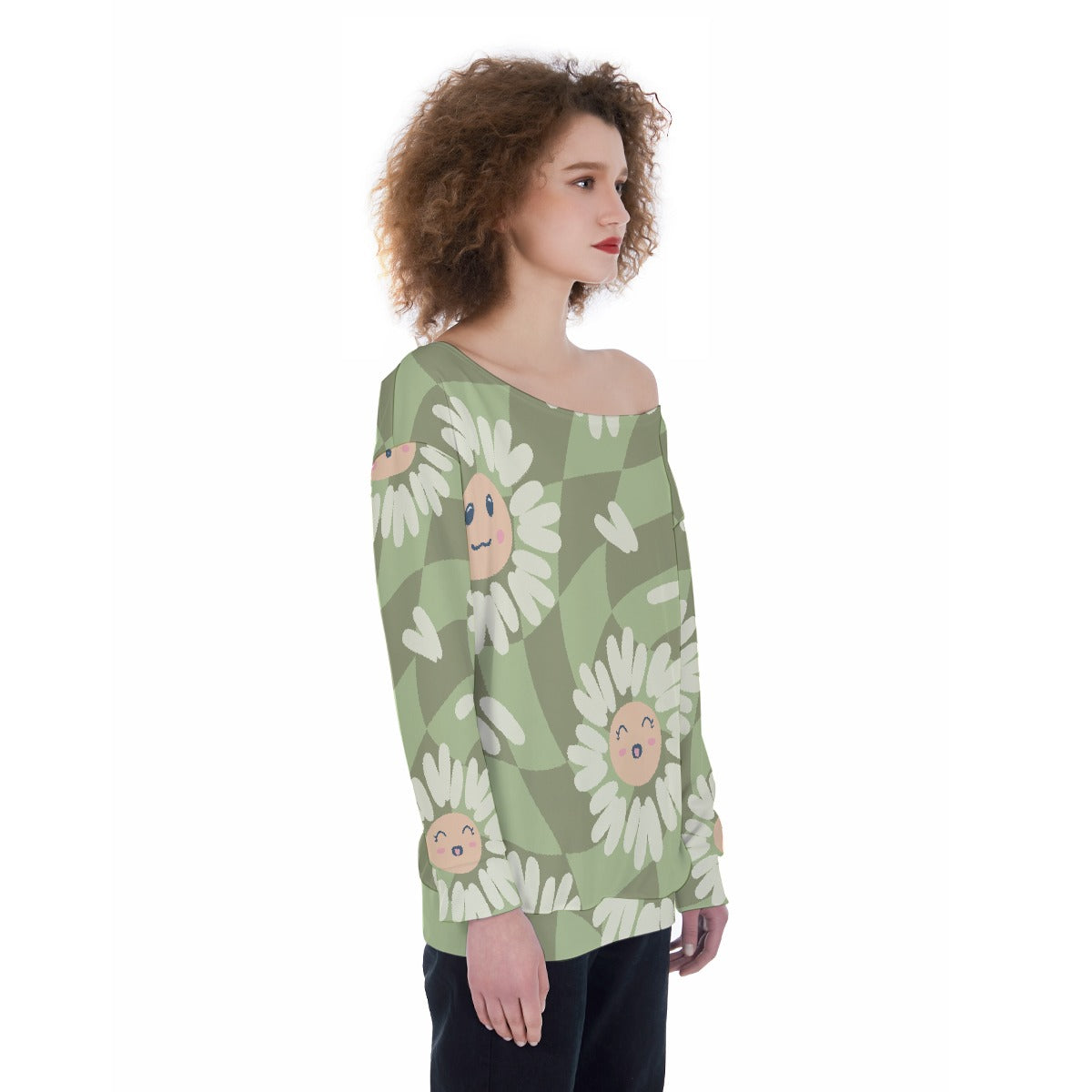All-Over Print Oversized Women's Off-Shoulder Sweatshirt