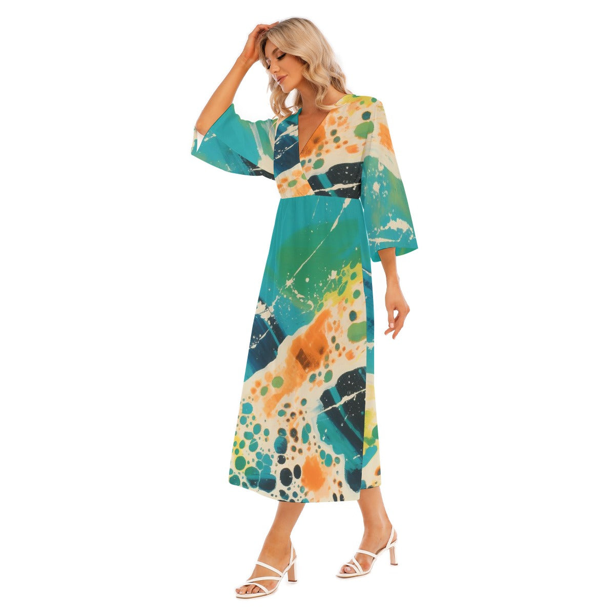 All-Over Print Women's Mid-Sleeve Long Dress
