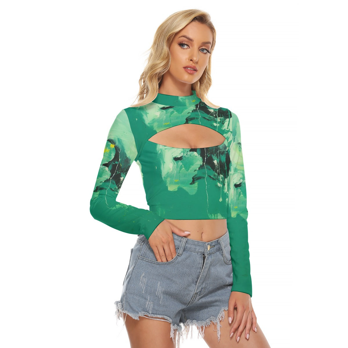 All-Over Print Women's Hollow Chest Keyhole Tight Crop Top