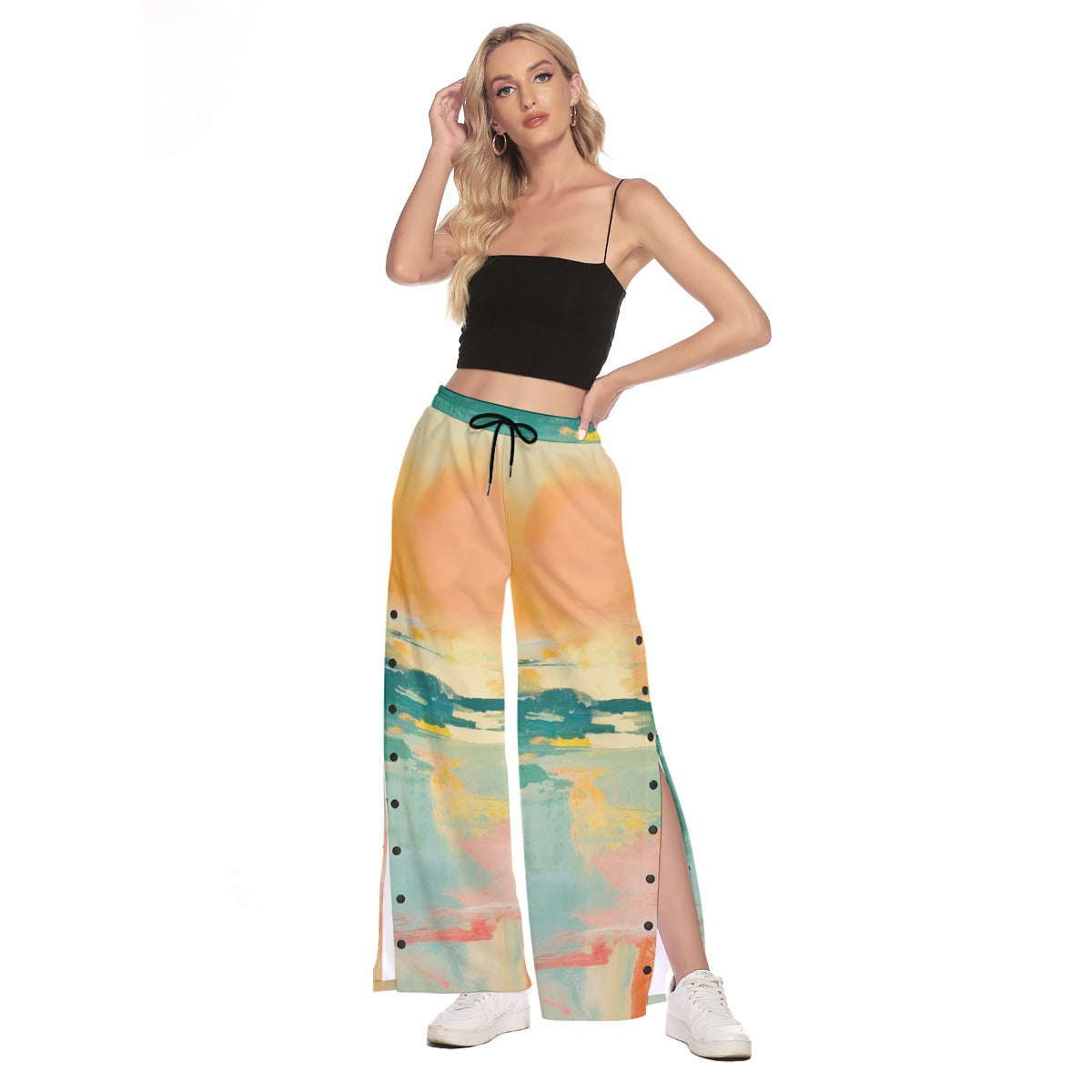 All-Over Print Women's Side Slit Snap Button Trousers