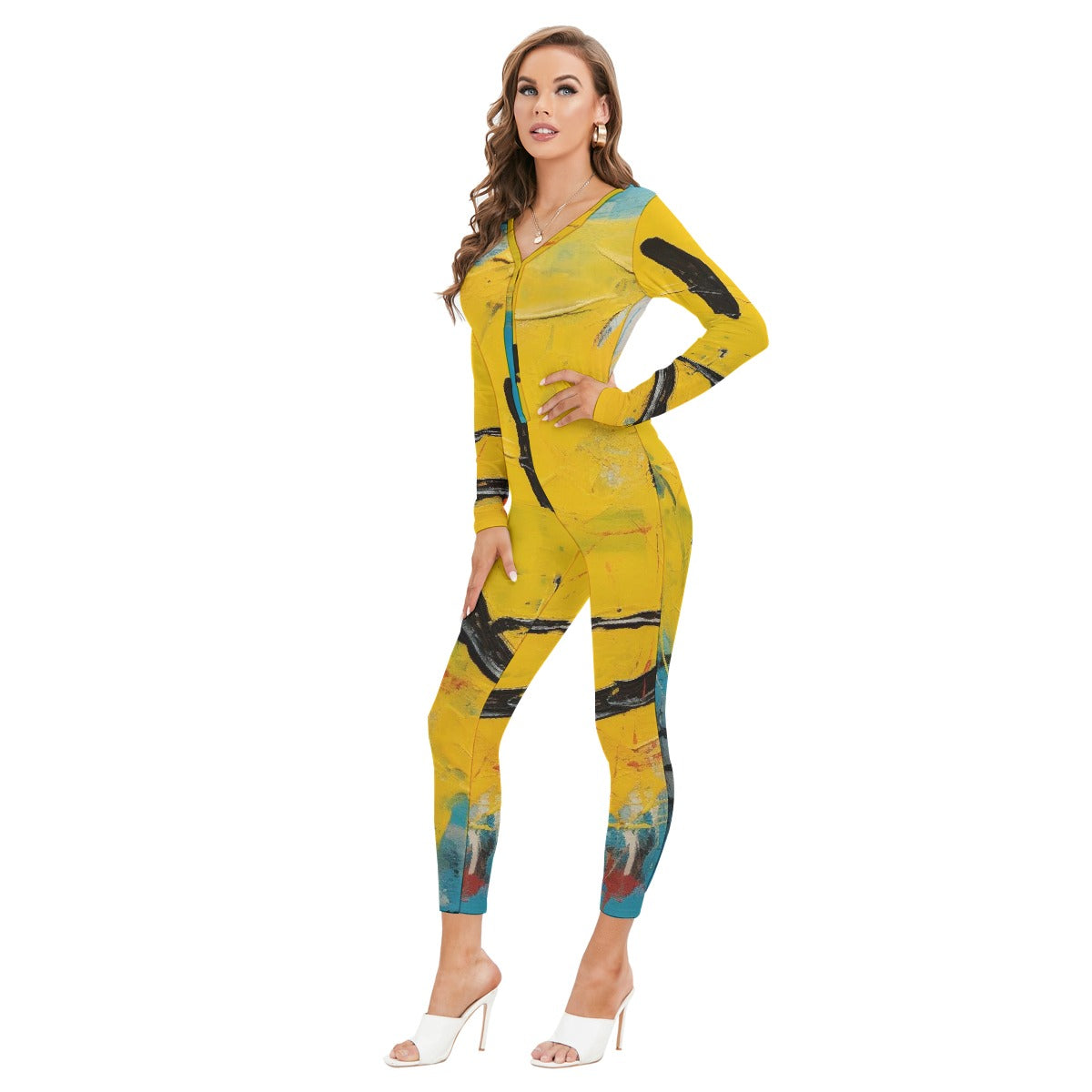 All-Over Print Women's Plunging Neck Jumpsuit