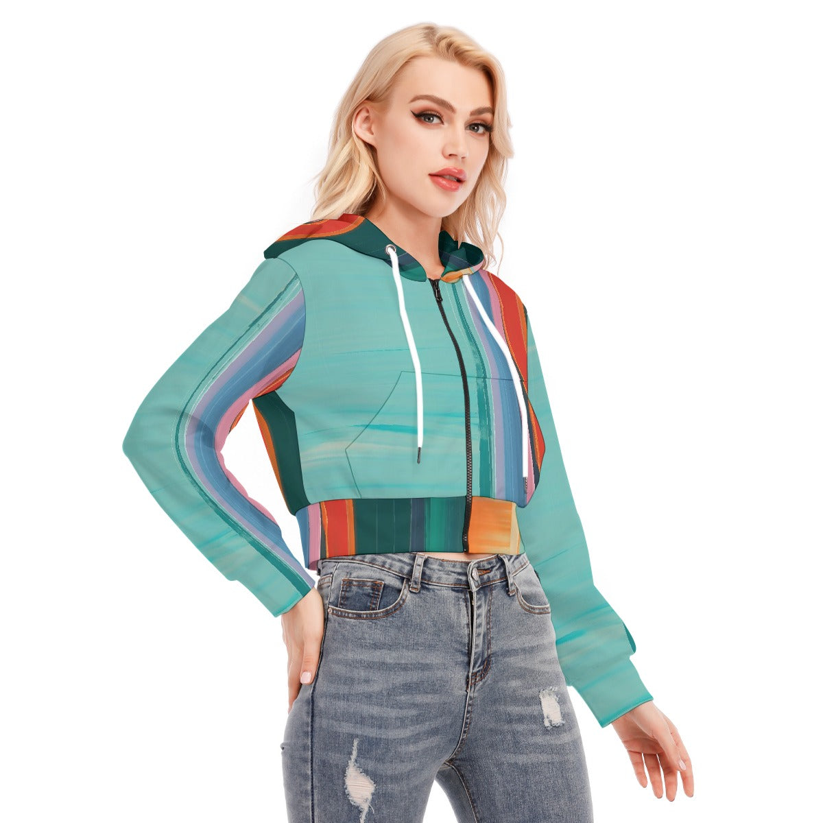 All-Over Print Women's Crop Top Hoodie With Zipper Closure