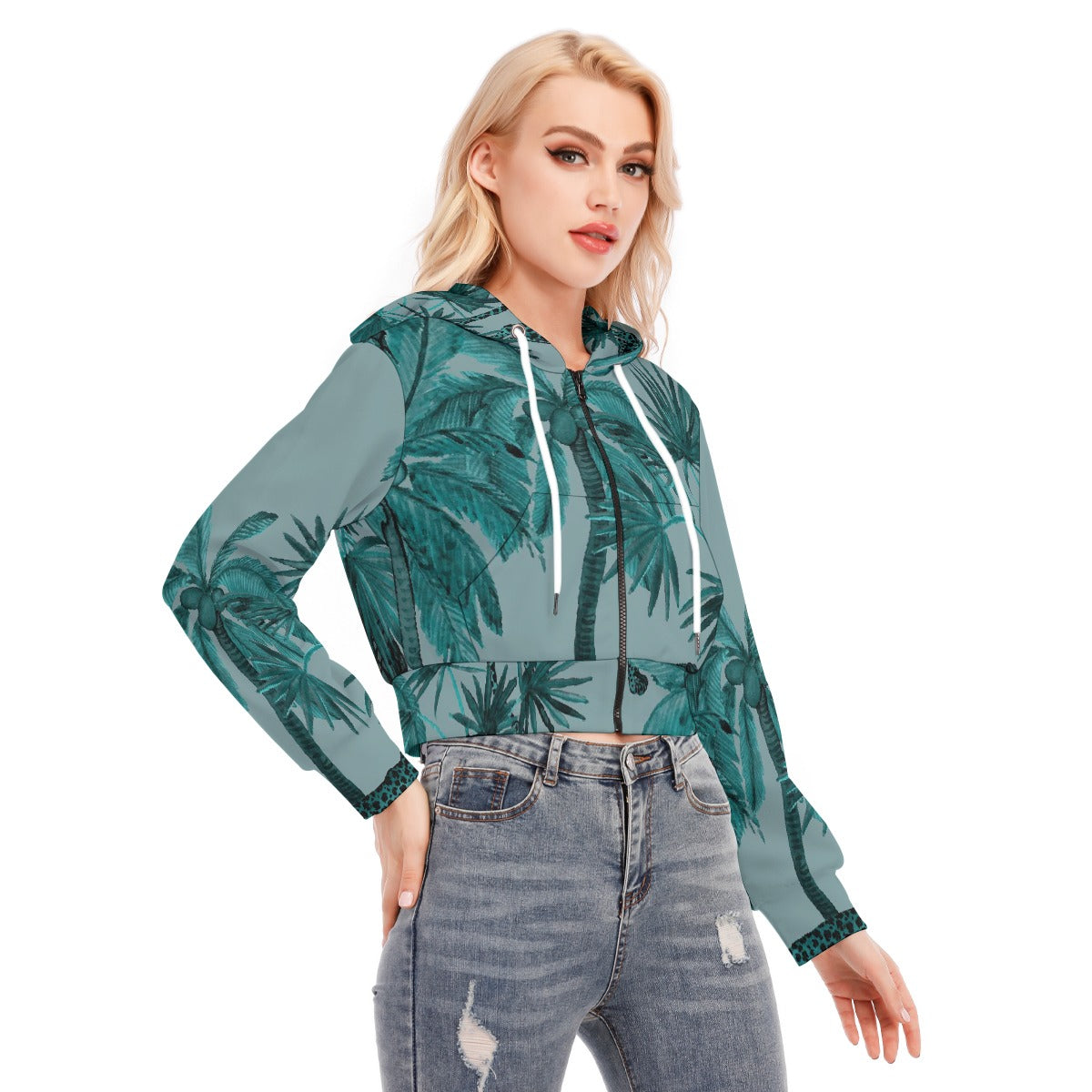 All-Over Print Women's Crop Top Hoodie With Zipper Closure