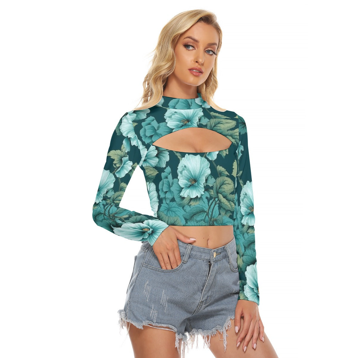 All-Over Print Women's Hollow Chest Keyhole Tight Crop Top