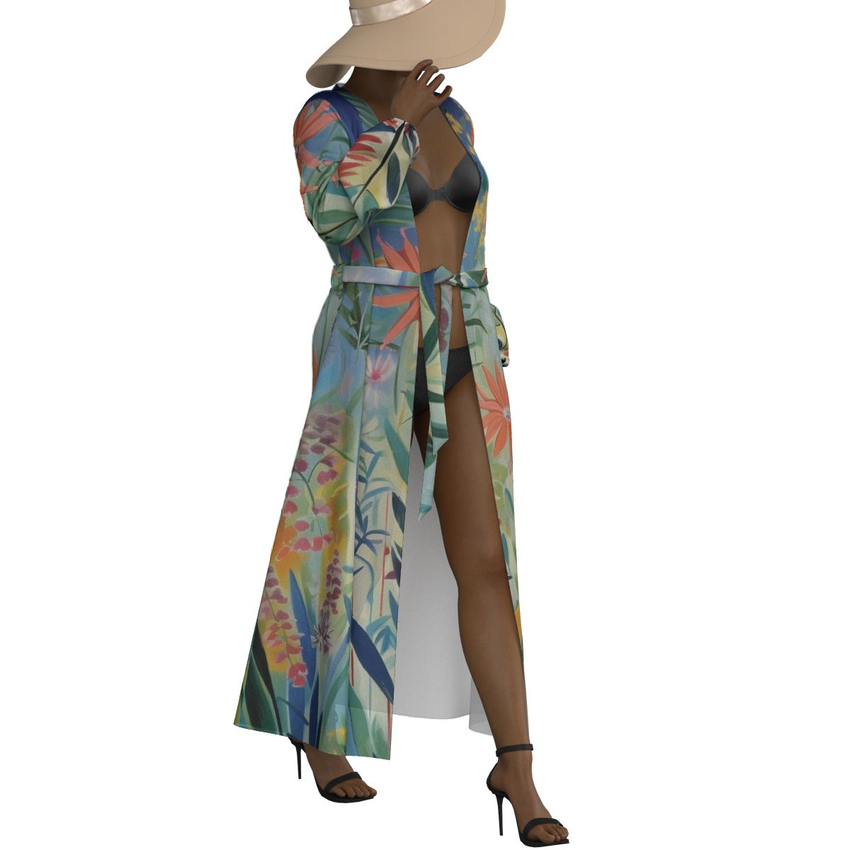 All-Over Print Women's Lace-up Chiffon Robe