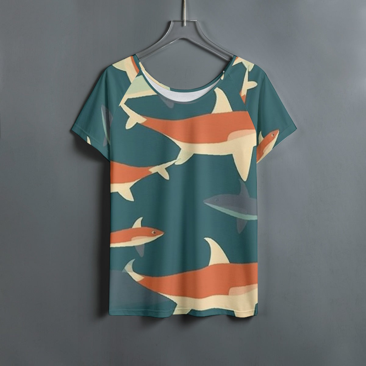All-Over Print Women's Round Neck T-shirt With Raglan Sleeve