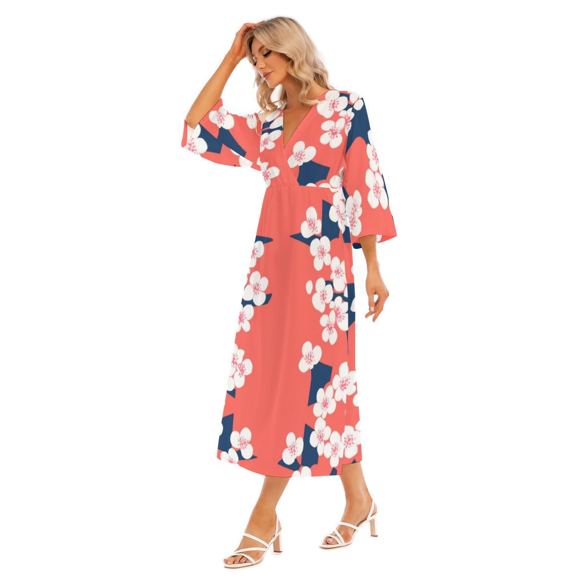 All-Over Print Women's Mid-Sleeve Long Dress